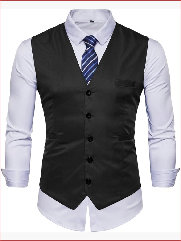 Mens Formal Suit Tuxedo Vest Slim Fit V-Neck Sleeveless Button Closure